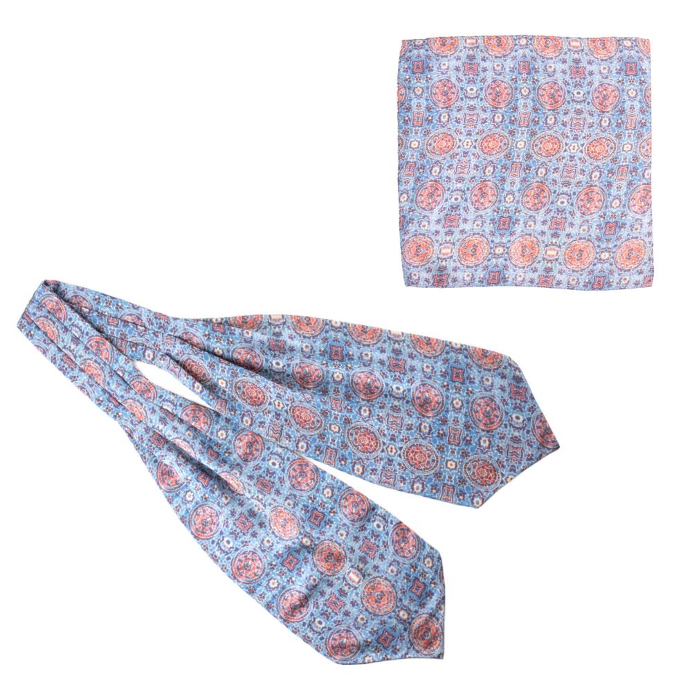 Blue Silk Cravat and Pocket Square combo