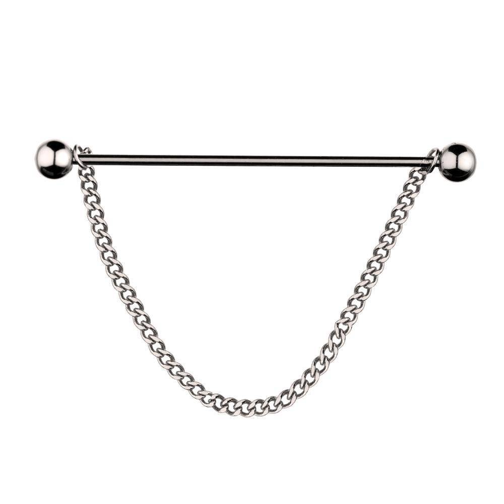 Tri pin Silver Collar Bar with Removable Chain