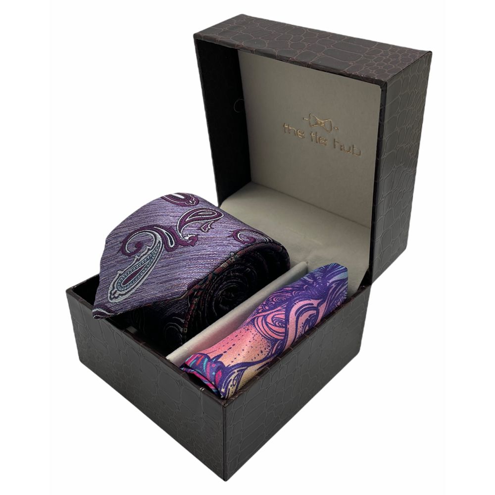Purple Paisley Microfiber Reversible Necktie Combo