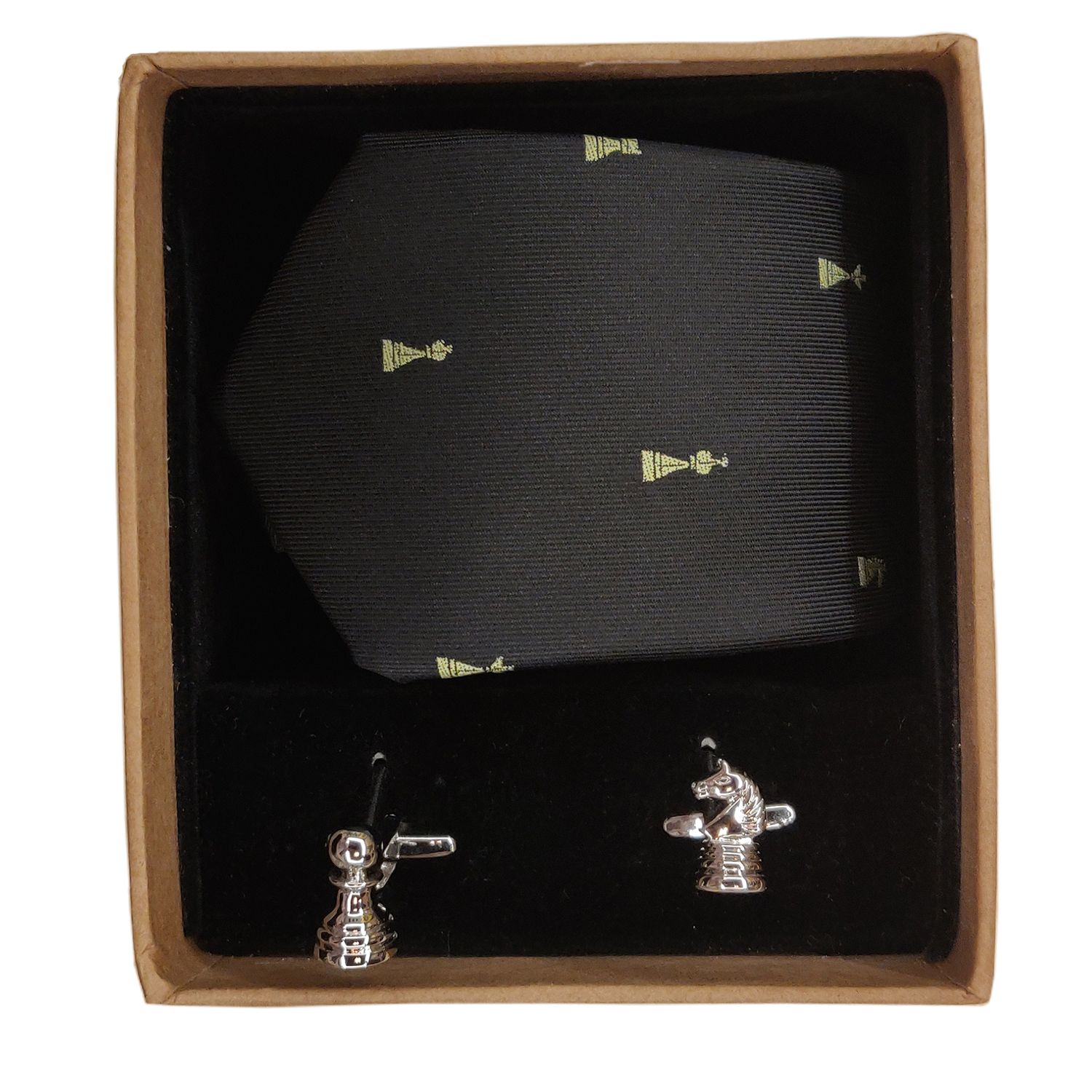 Chess Black Necktie and Cufflinks Set
