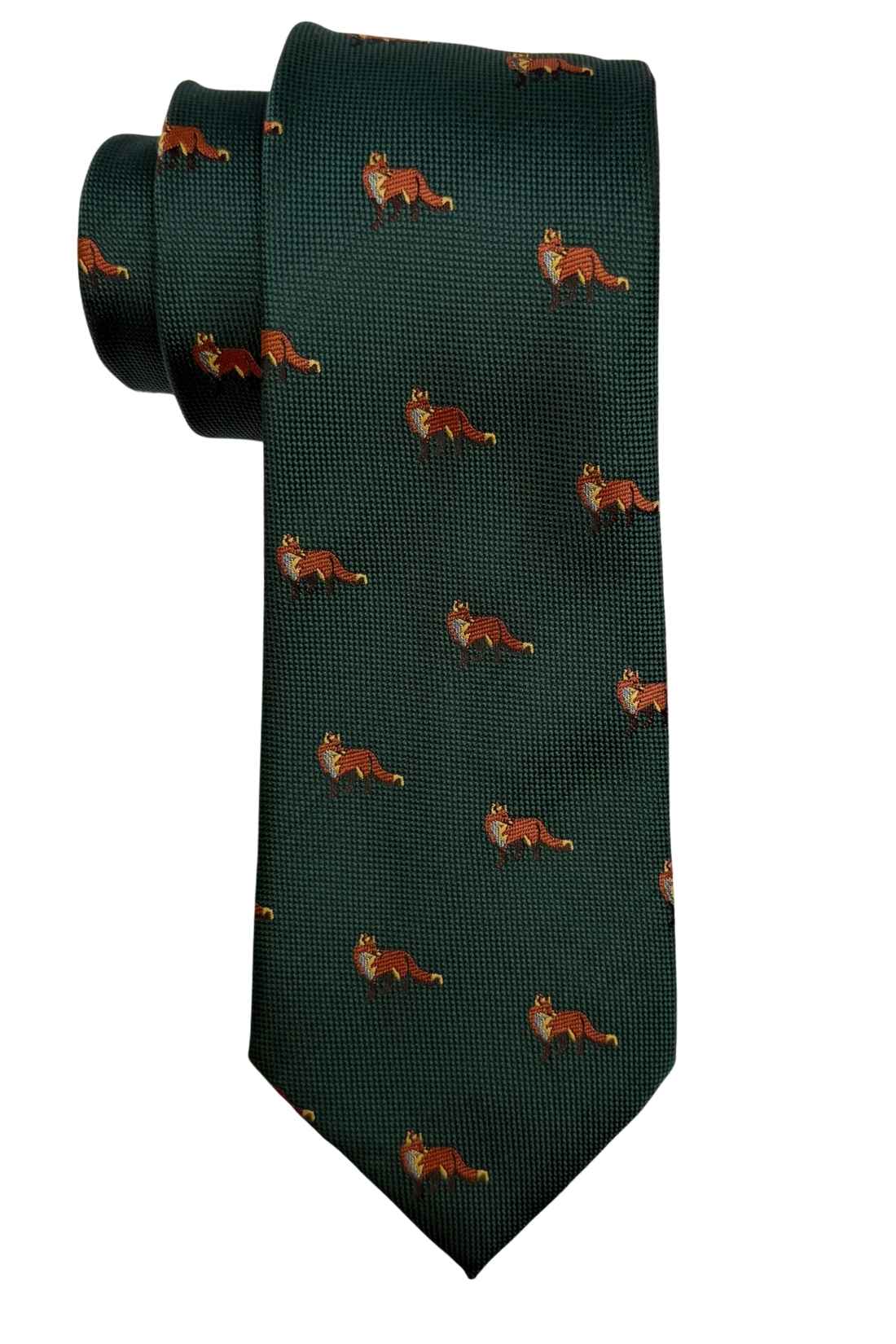 Forest Green Fox Silk Necktie with Jacquard Weave