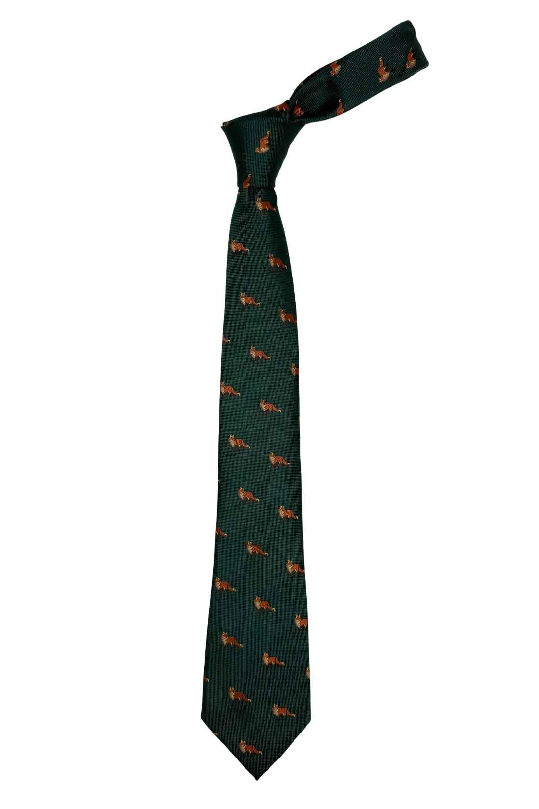 Forest Green Fox Silk Necktie with Jacquard Weave