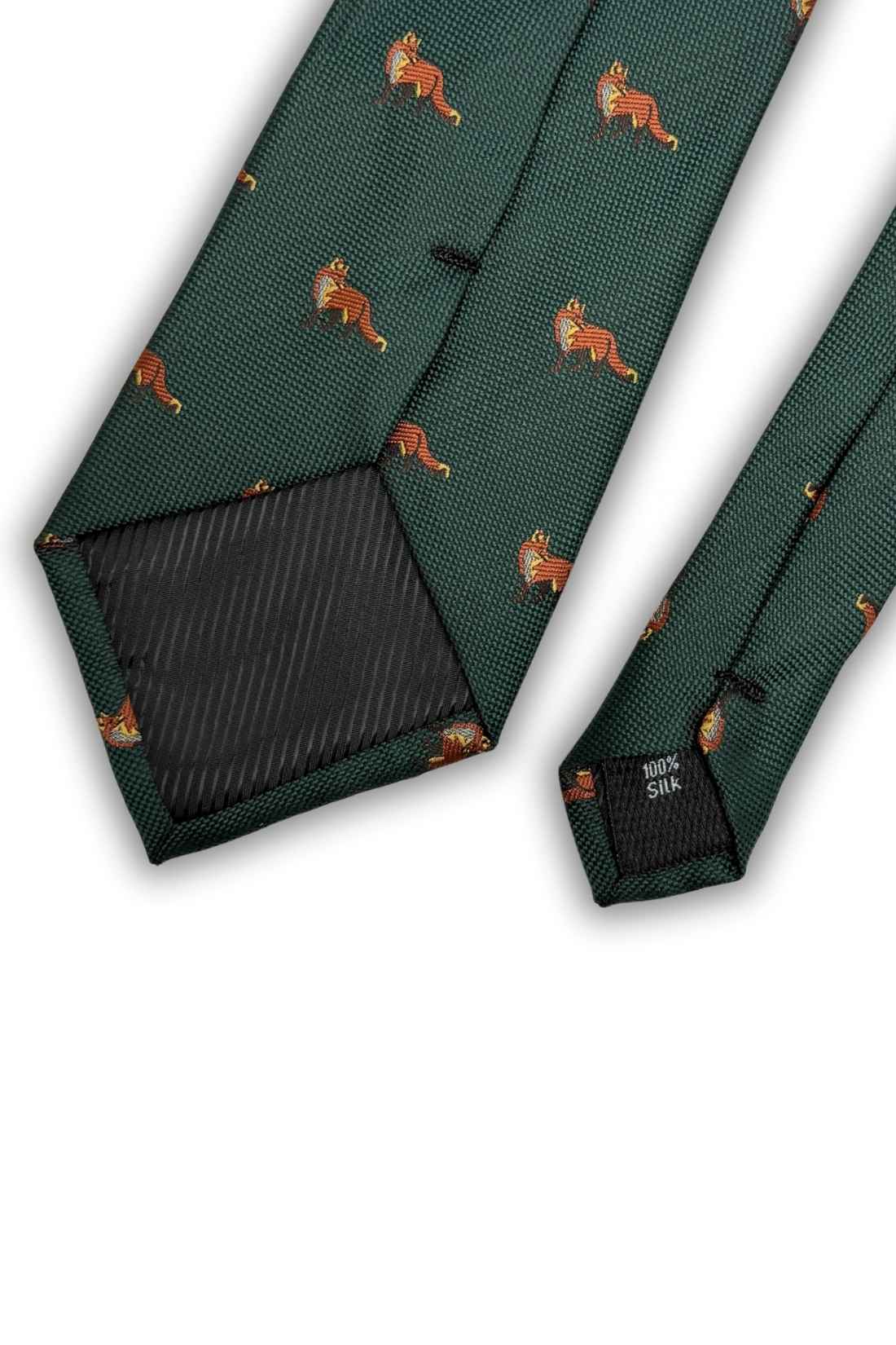 Forest Green Fox Silk Necktie with Jacquard Weave