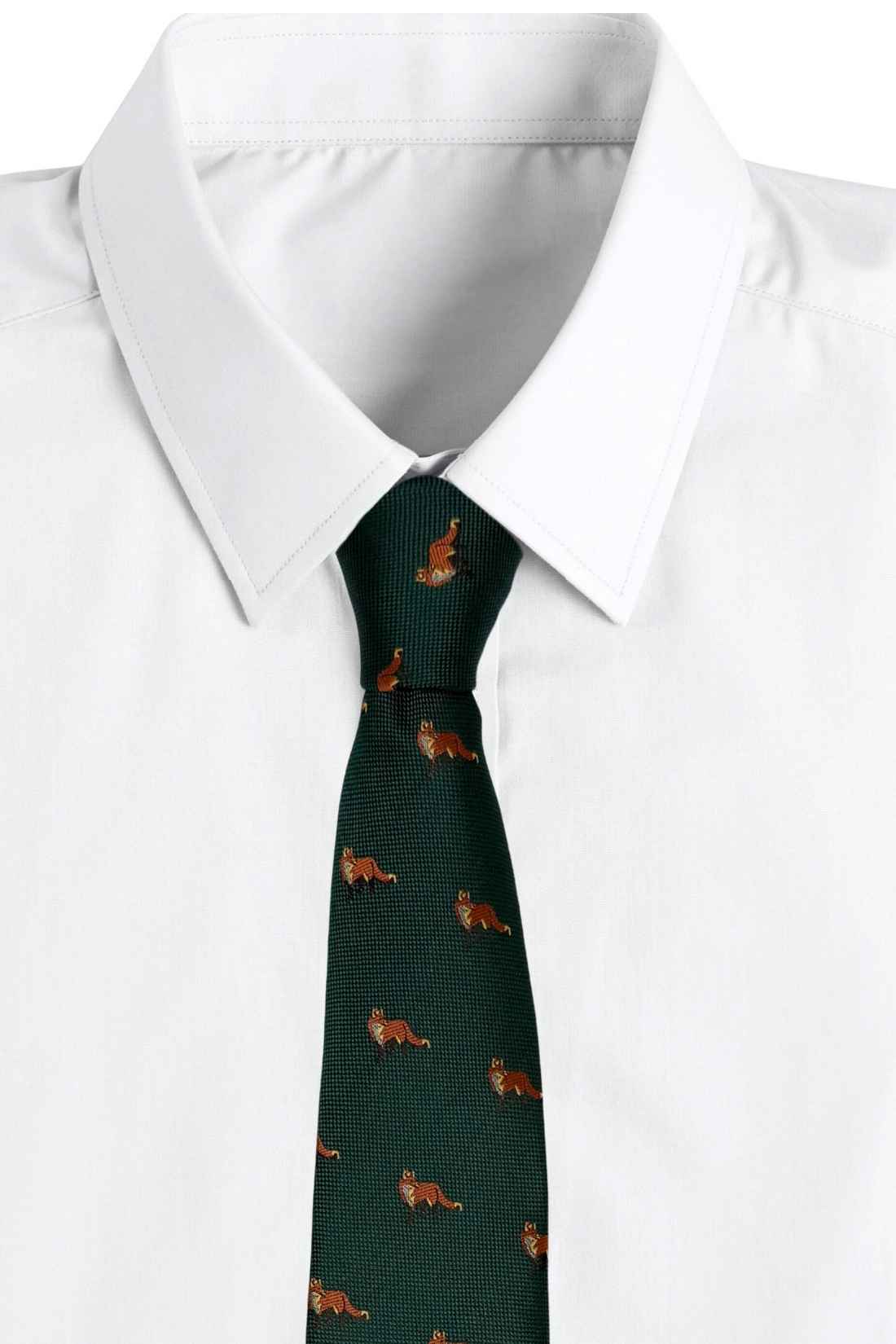 Forest Green Fox Silk Necktie with Jacquard Weave