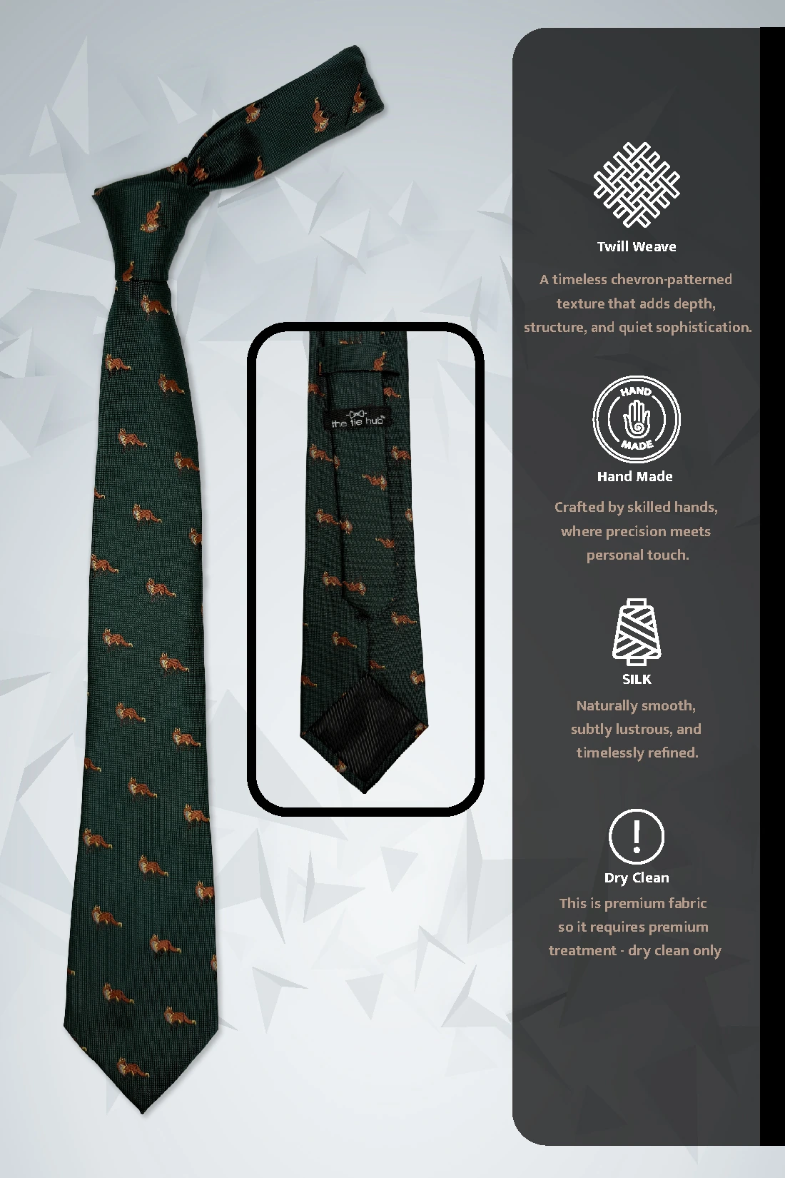 Forest Green Fox Silk Necktie with Jacquard Weave