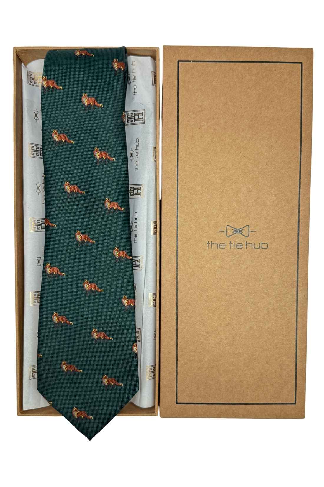 Forest Green Fox Silk Necktie with Jacquard Weave