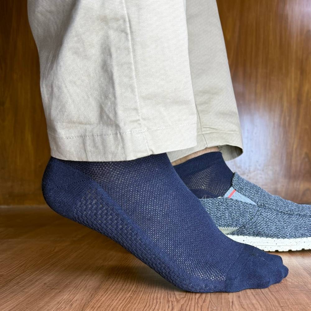 Navy Blue, White & Olive Green Pure Cotton Ankle Socks for Men & Women - Pack of 3 - Breathable Low-Cut Anti-Sweat Socks | Daily Wear