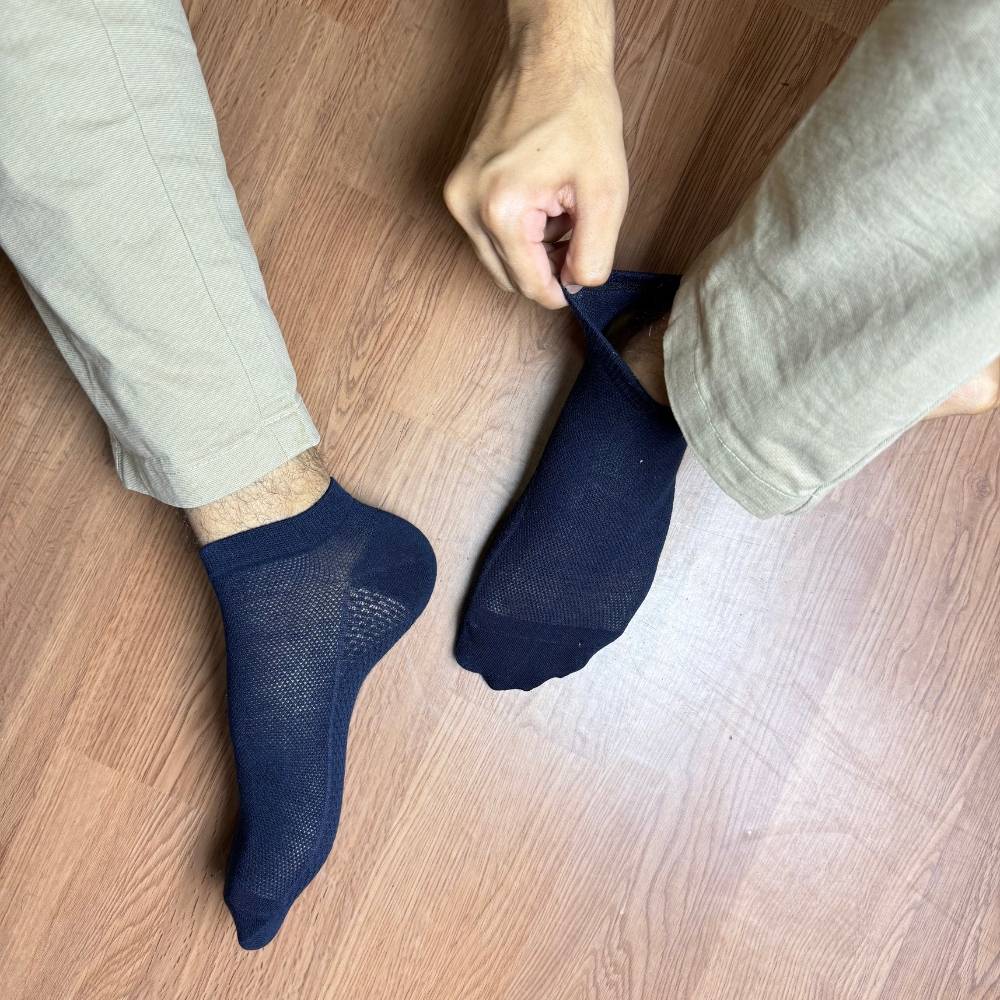Solid Navy Blue Cotton Ankle Socks - Breathable Low-Cut Casual Socks for Men | Anti-Sweat & Anti-Friction | Spring-Summer Comfort