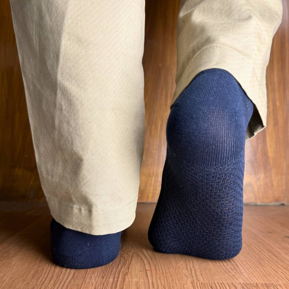 Solid Navy Blue Cotton Ankle Socks - Breathable Low-Cut Casual Socks for Men | Anti-Sweat & Anti-Friction | Spring-Summer Comfort