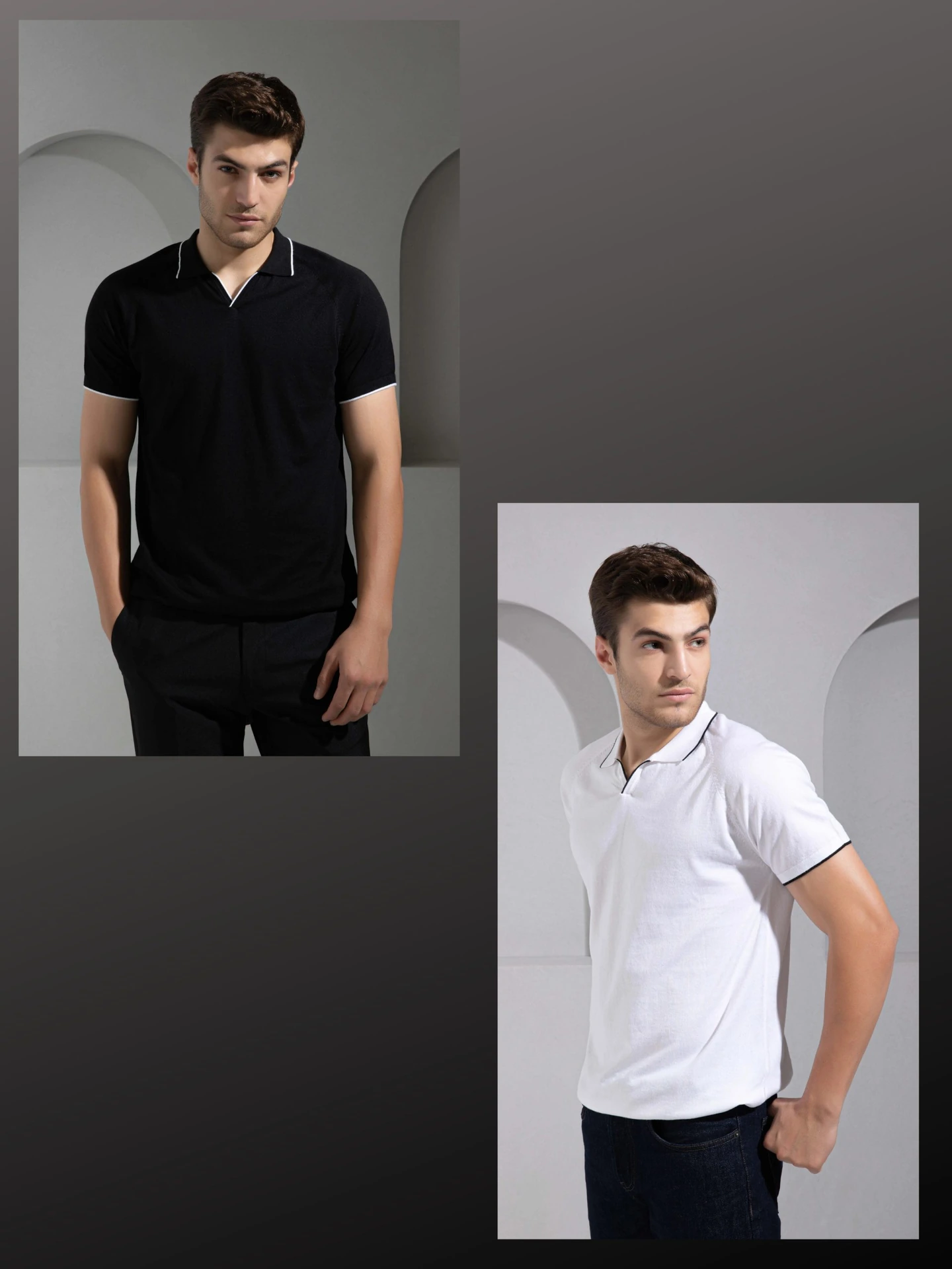 Men's Premium Regular Fit White and Black Johnny Collar Flat Knit Polo T-Shirt | Luxury Polo T-Shirts for Men (Pack of 2)