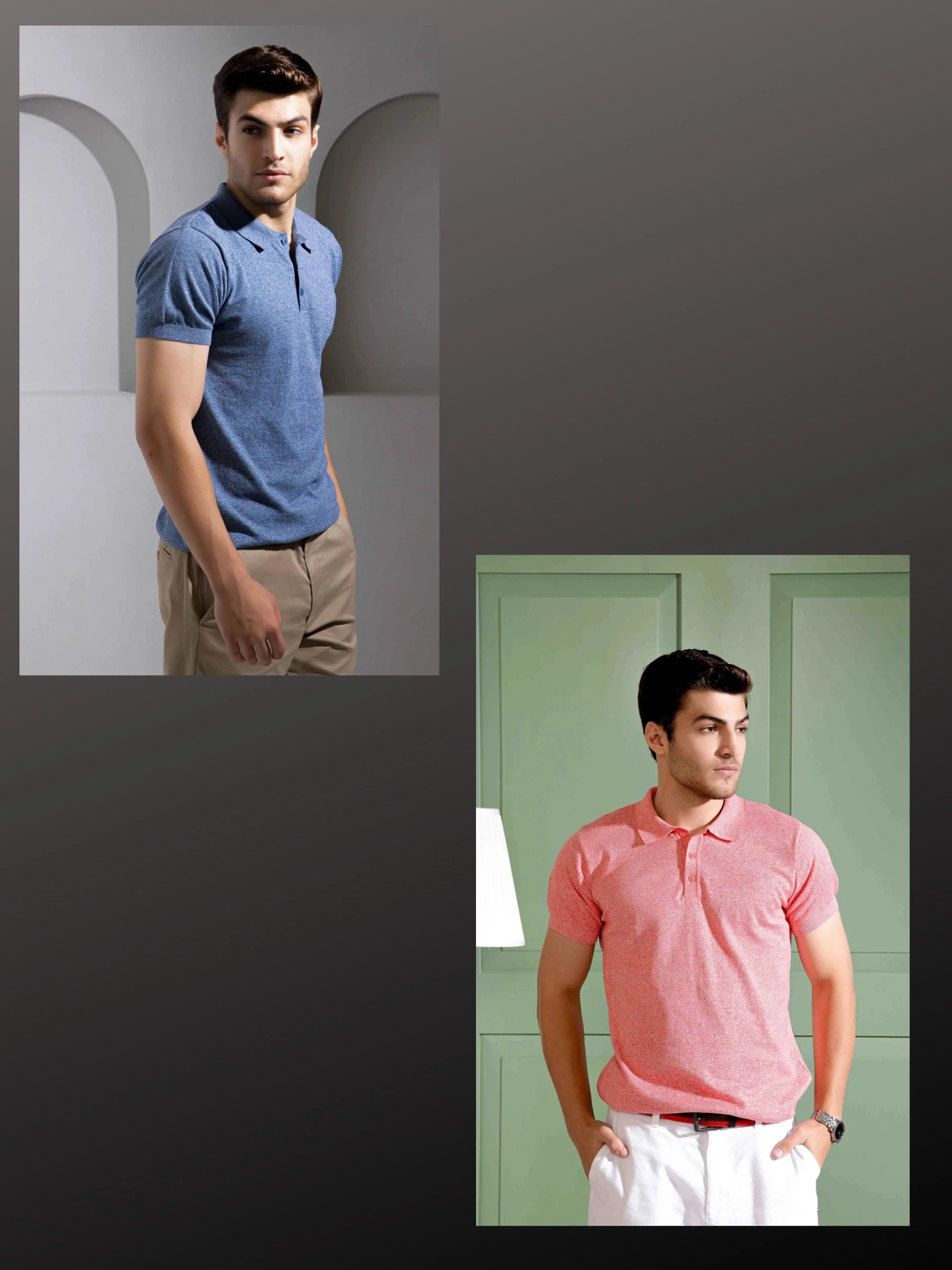 Men's Regular Fit Solid Coral and Blue Flat Knit Polo T-Shirt | Polo T Shirts For Men (Pack of 2)