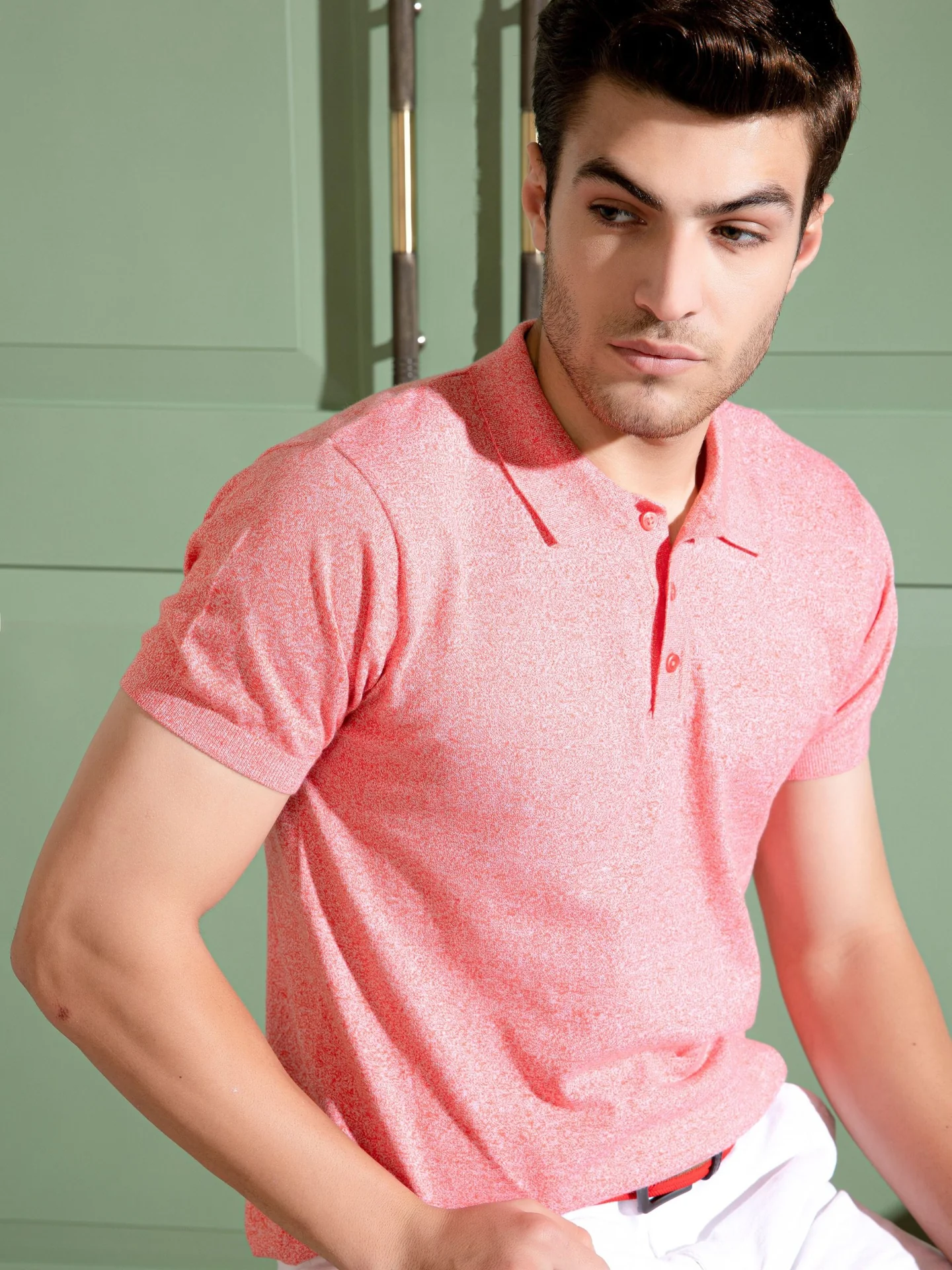 Men's Regular Fit Solid Coral and Blue Flat Knit Polo T-Shirt | Polo T Shirts For Men (Pack of 2)