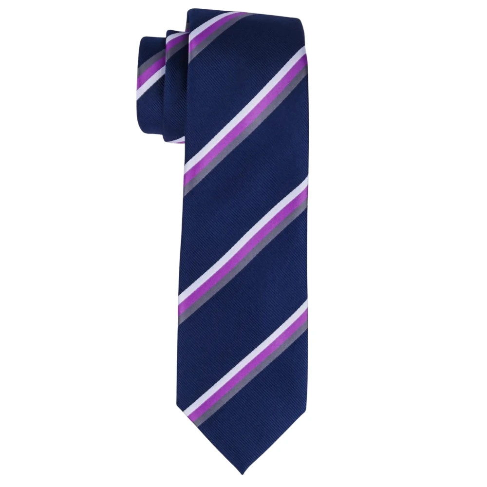 Navy Blue with Purple Stripe Microfiber Microfiber Necktie with Solid Pocket Square Combo Set for Men