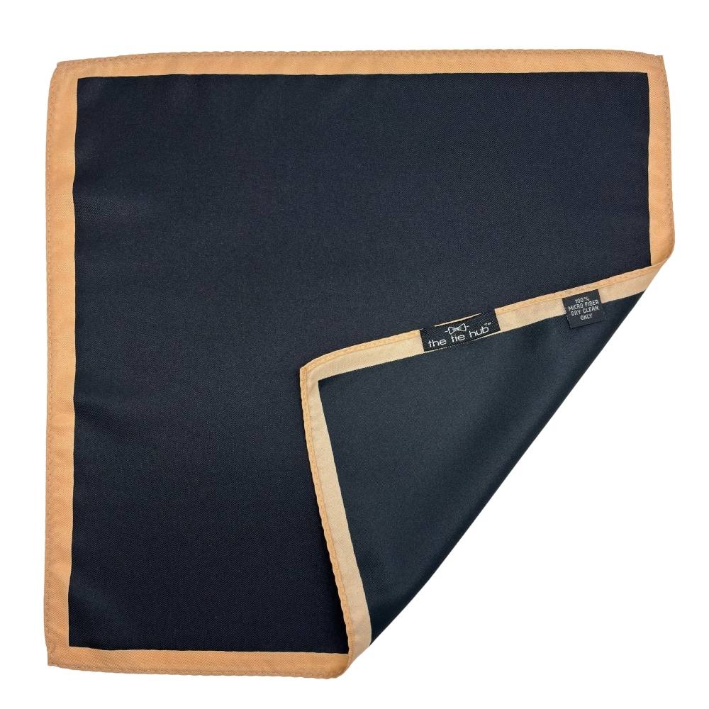 The Tie Hub Black Microfiber Pocket Square for Men with Beige Border