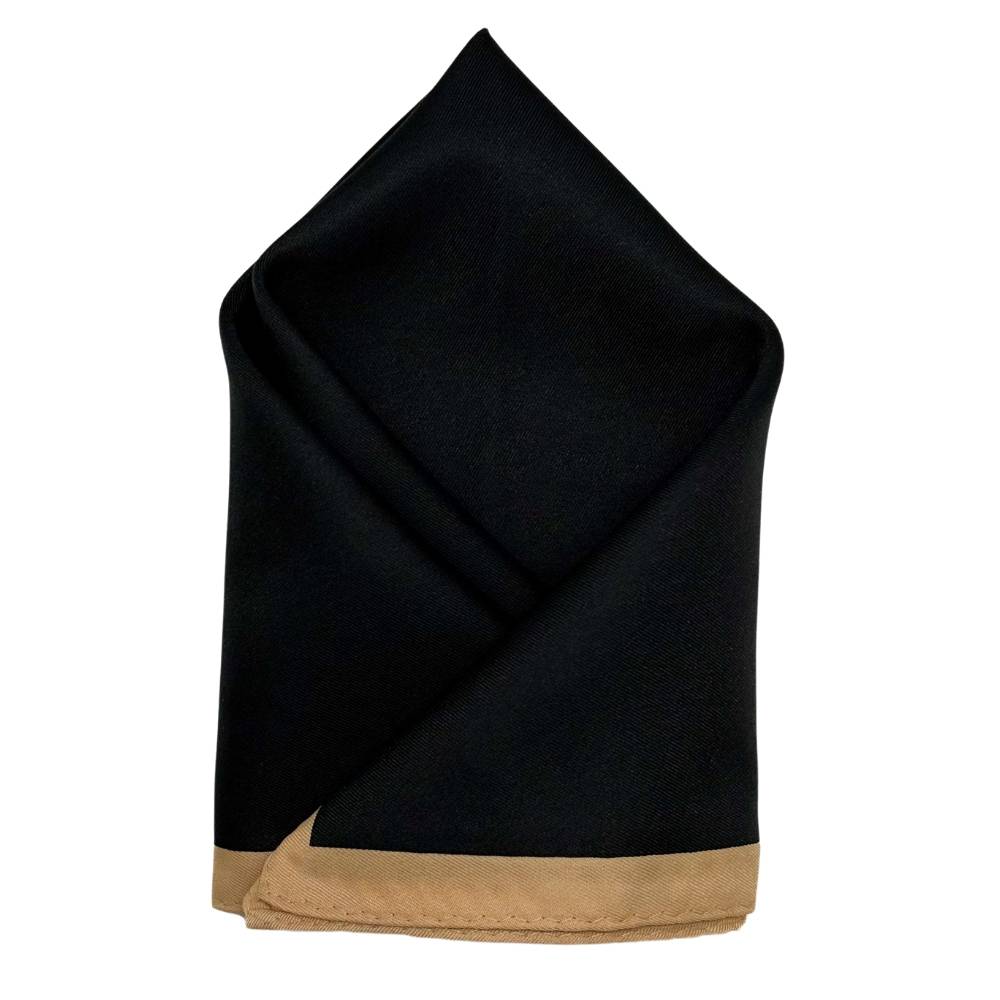 The Tie Hub Black Microfiber Pocket Square for Men with Beige Border