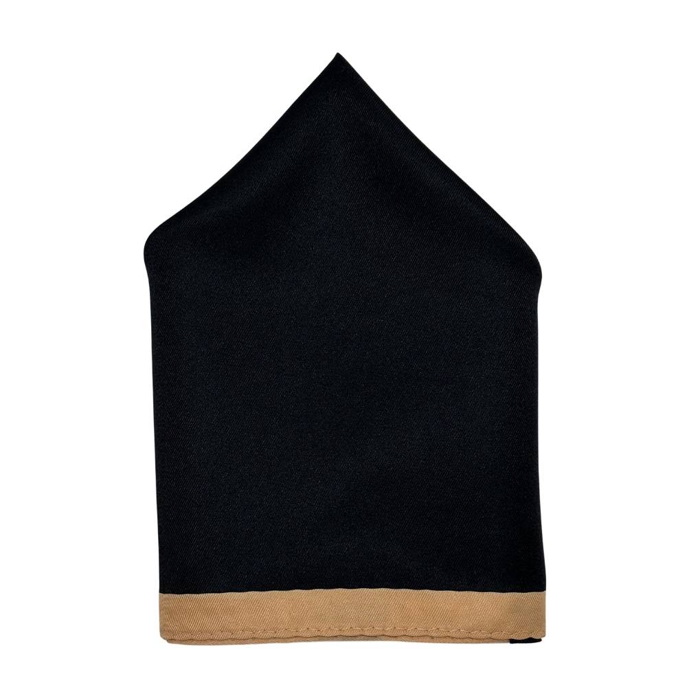 The Tie Hub Black Microfiber Pocket Square for Men with Beige Border