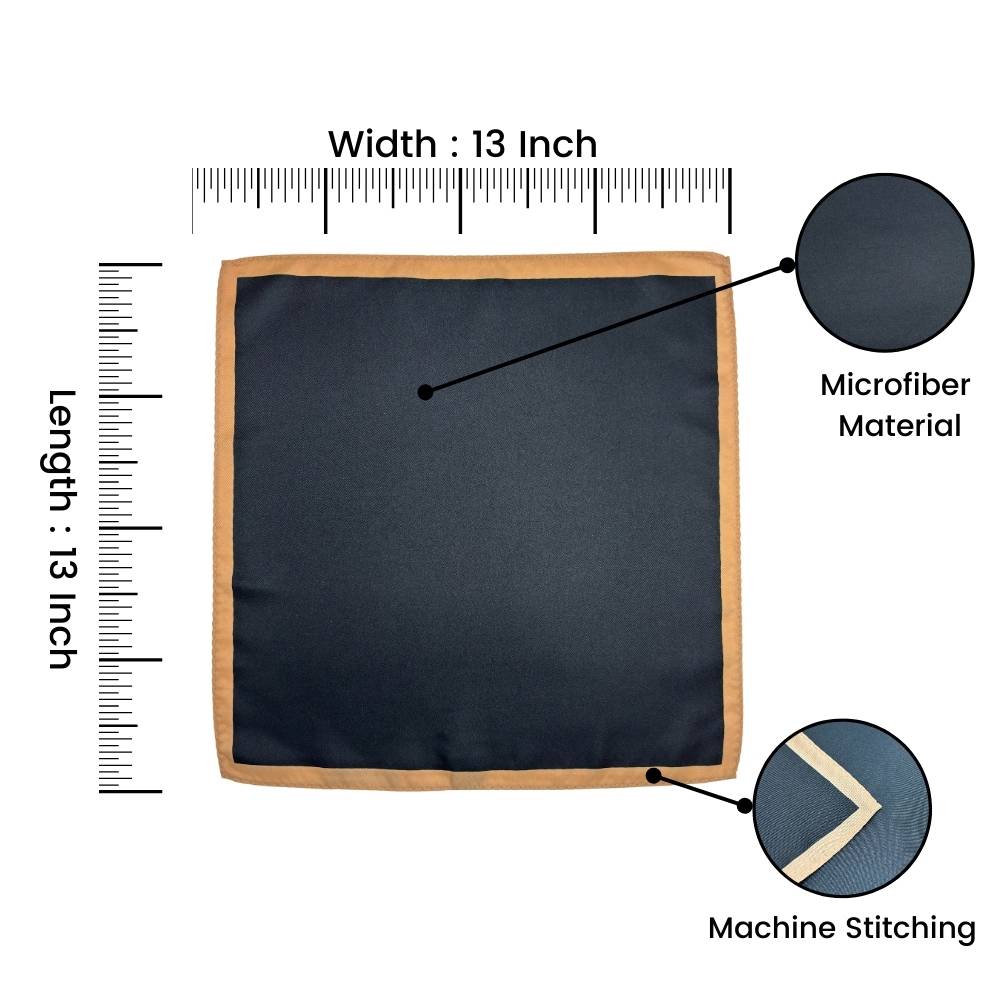 The Tie Hub Black Microfiber Pocket Square for Men with Beige Border
