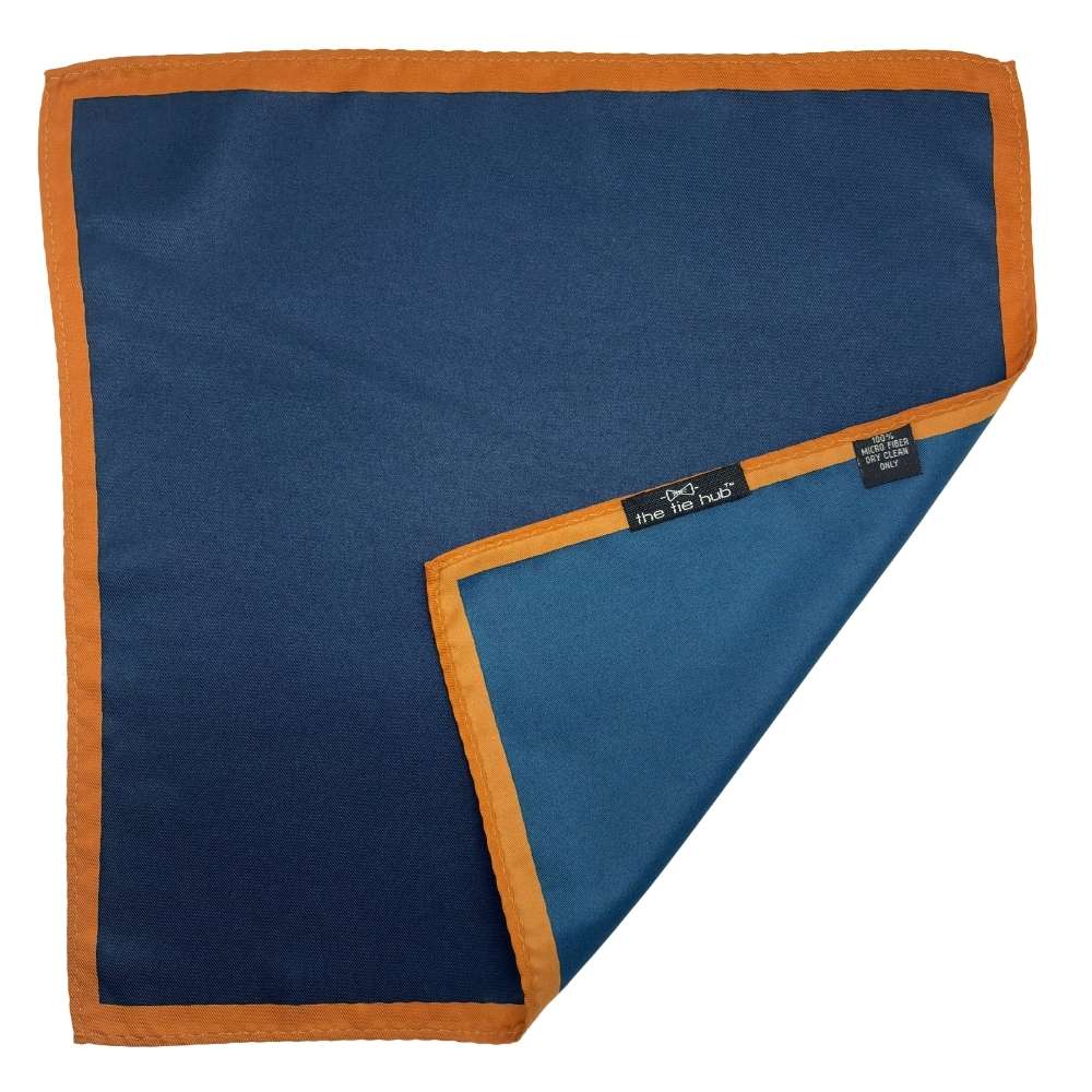 Navy Blue with Orange Border Microfiber Pocket Square