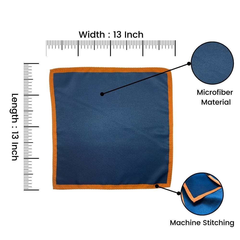 Navy Blue with Orange Border Microfiber Pocket Square