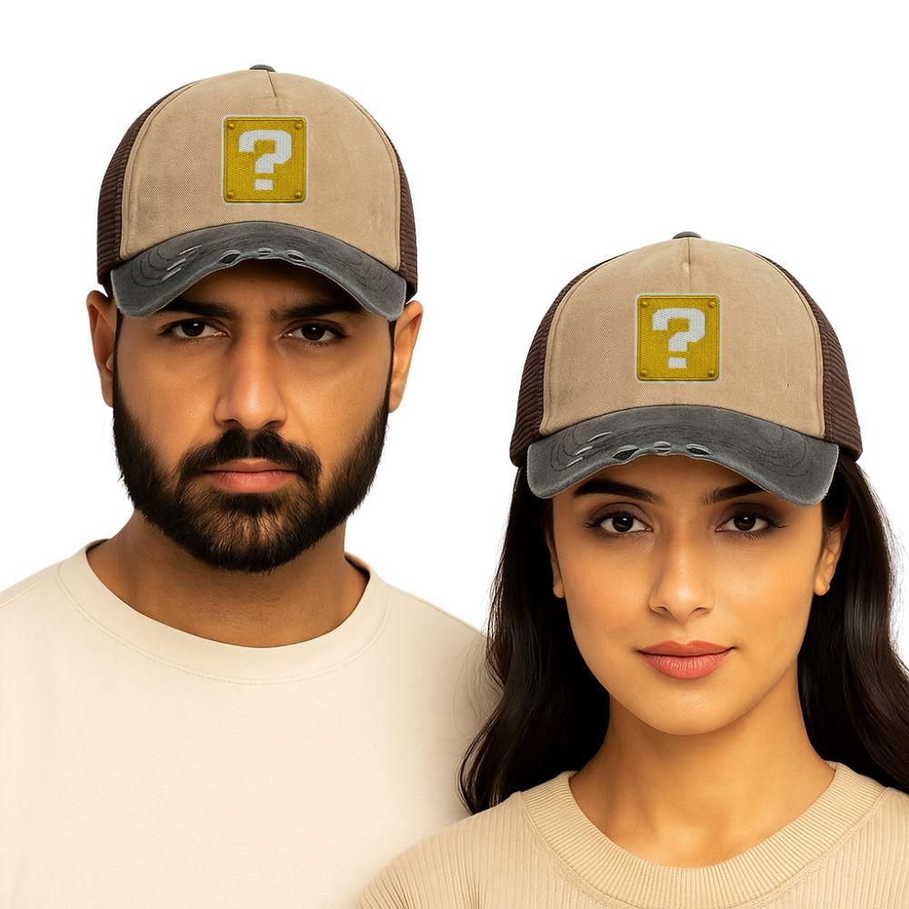 Khaki & Black Question Mark Logo Trucker Cap for Men & Women