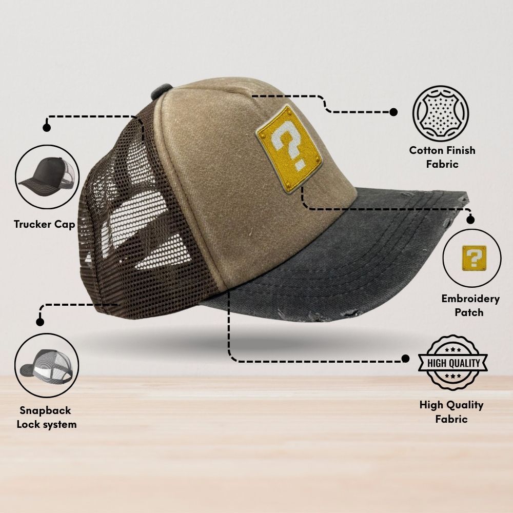 Khaki & Black Question Mark Logo Trucker Cap for Men & Women