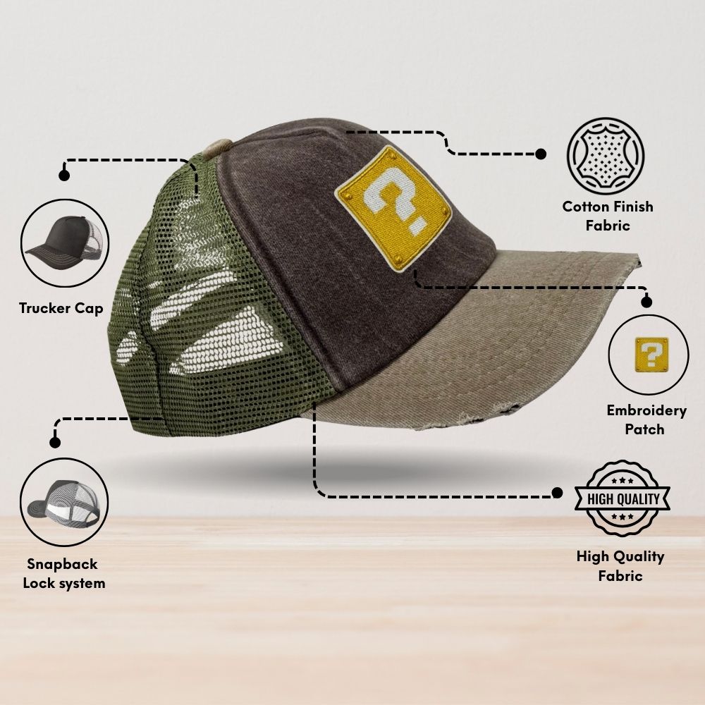 Brown & Olive Question Mark Logo Trucker Cap for Men & Women