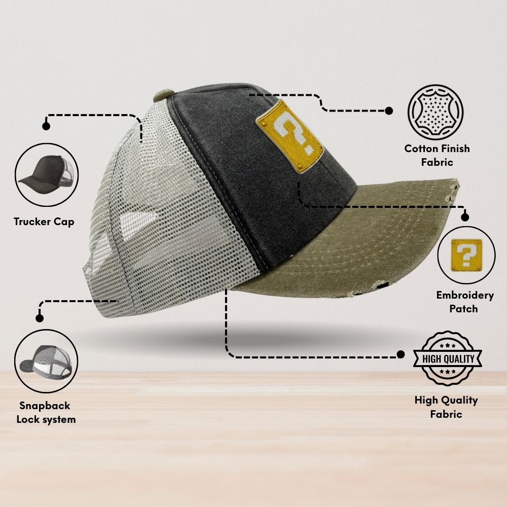 Charcoal & Olive Question Mark Logo Trucker Cap for Men & Women