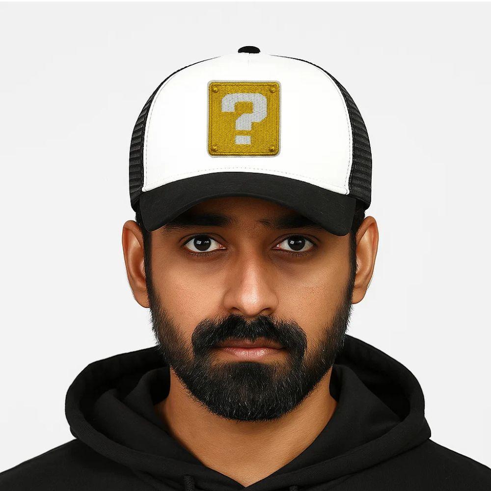 White & Black Question Mark Logo Trucker Cap for Men & Women