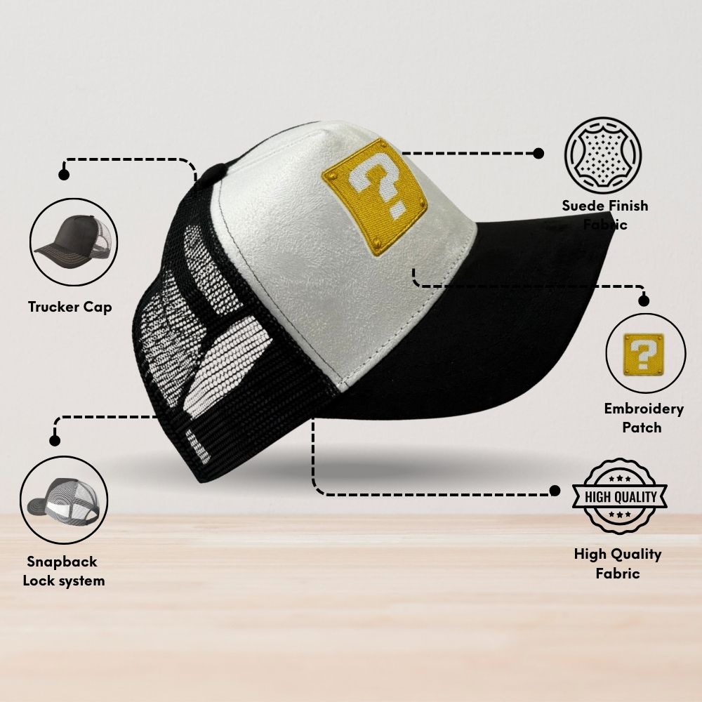 White & Black Question Mark Logo Trucker Cap for Men & Women