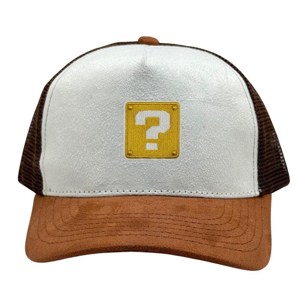 White & Brown Question Mark Logo Trucker Cap for Men & Women