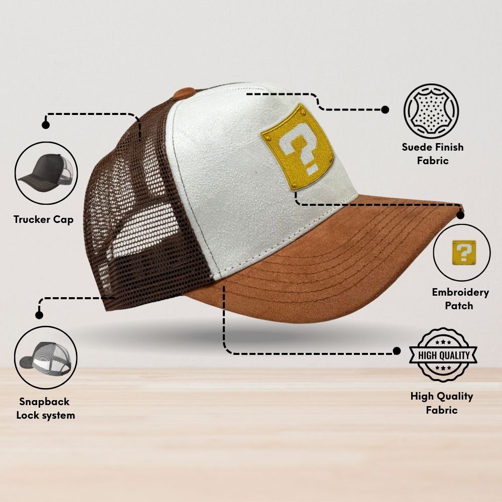 White & Brown Question Mark Logo Trucker Cap for Men & Women