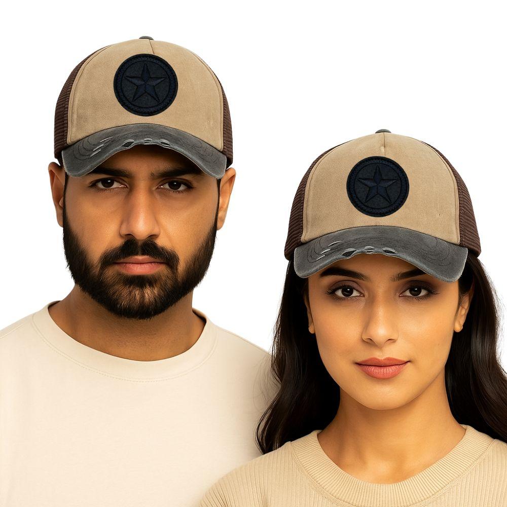 Brown & Charcoal Navy Blue Star Logo Trucker Cap for Men & Women