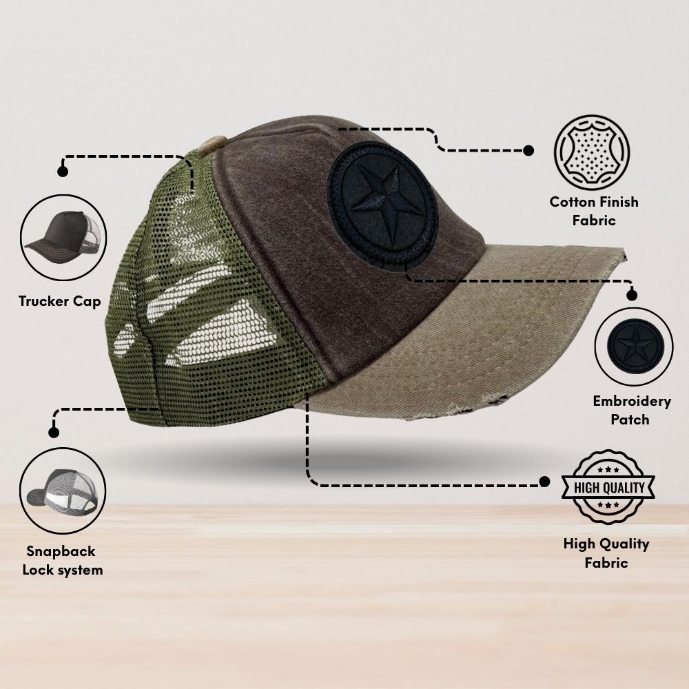 Olive Green & Khaki Navy Blue Star Logo Trucker Cap for Men & Women