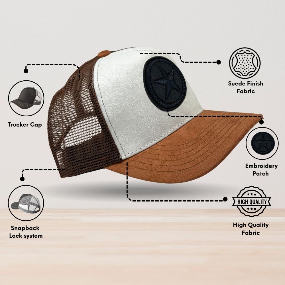 White & Brown Navy Blue Star Logo Trucker Cap for Men & Women