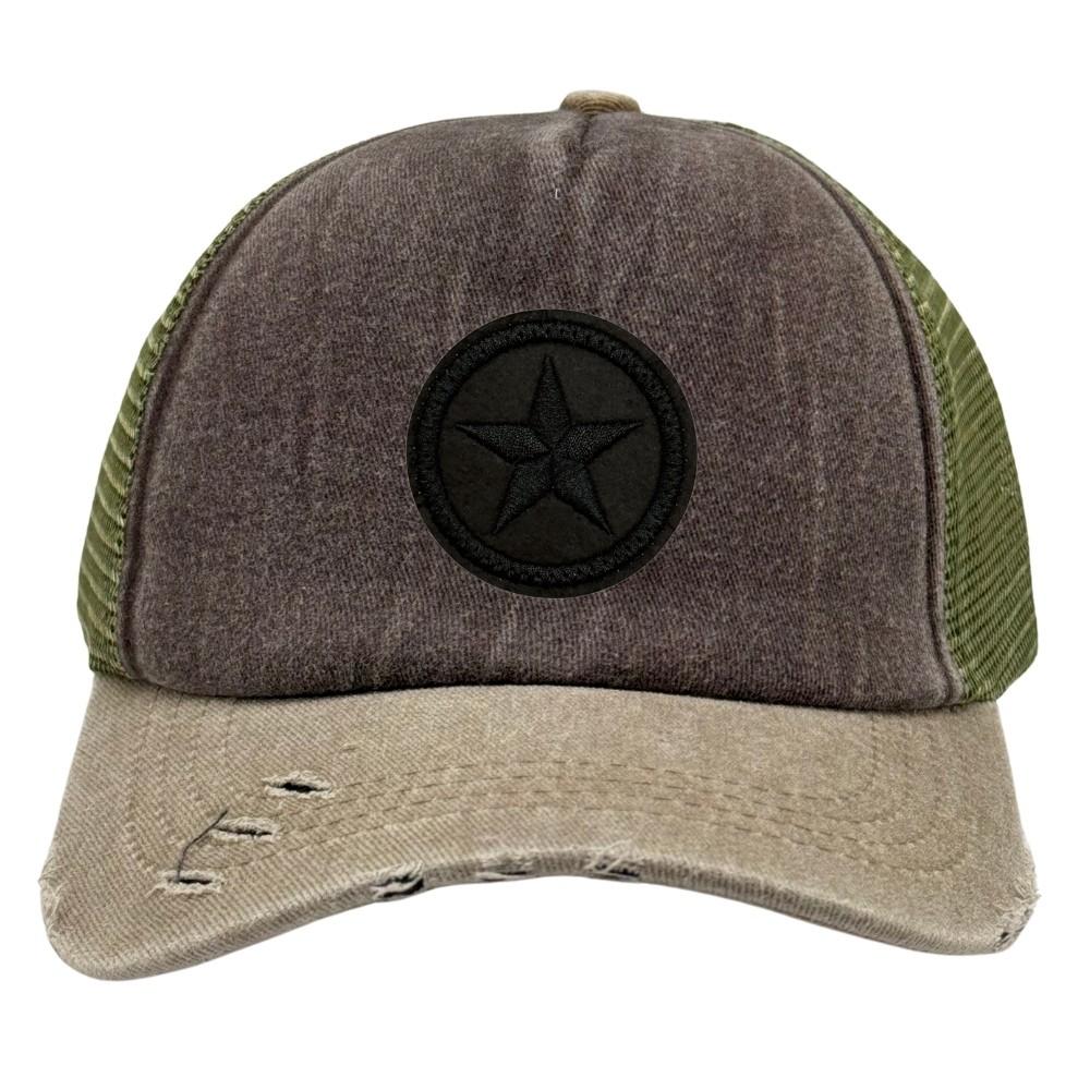 Olive Green & Khaki Black Star Logo Trucker Cap for Men & Women