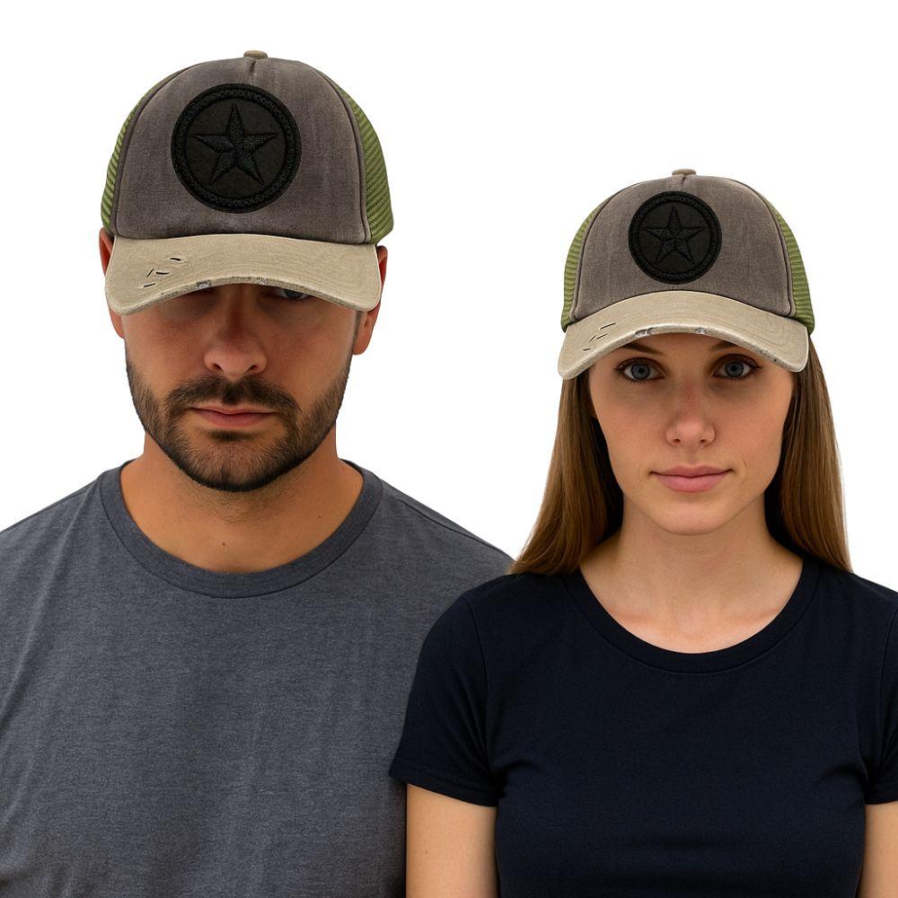 Olive Green & Khaki Black Star Logo Trucker Cap for Men & Women