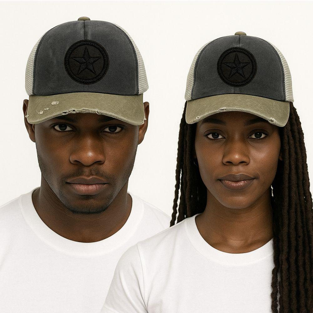 Charcoal & Olive Black Star Logo Trucker Cap for Men & Women