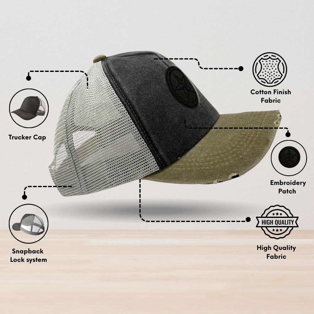 Charcoal & Olive Black Star Logo Trucker Cap for Men & Women