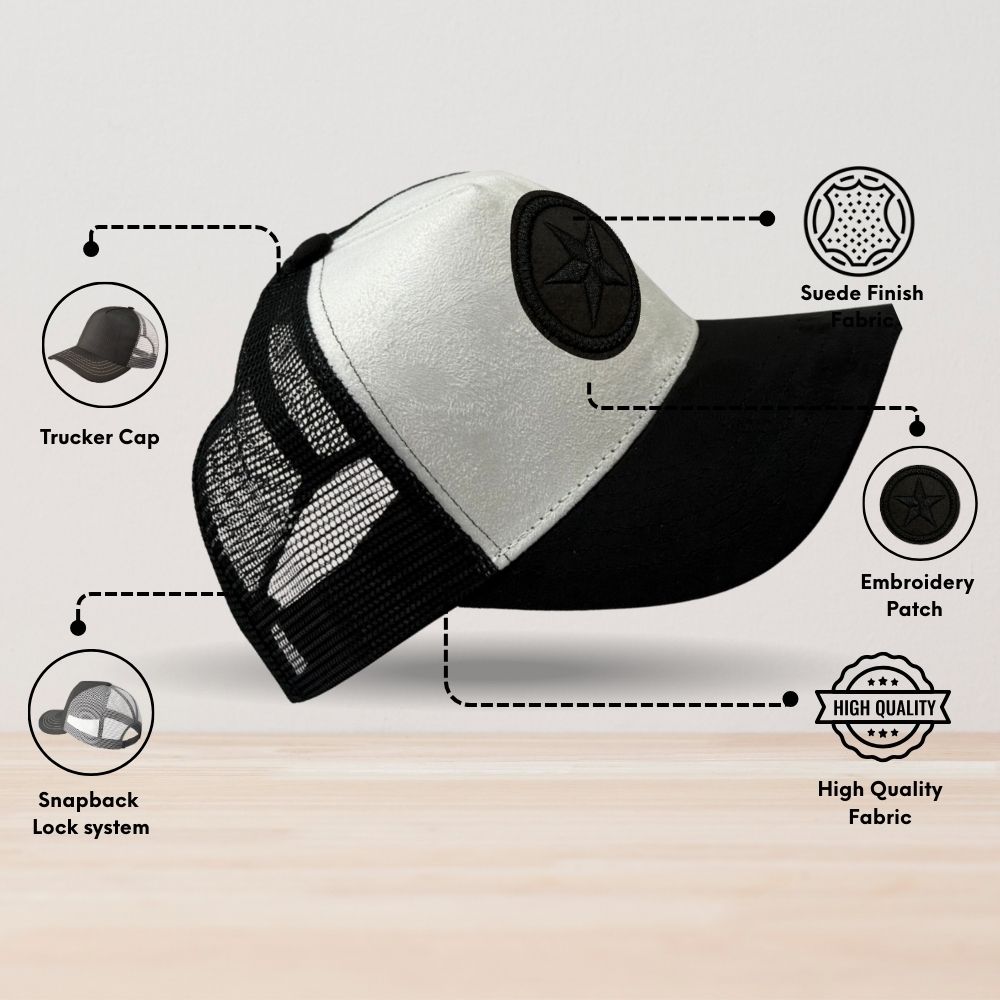 White & Black Star Logo Trucker Cap for Men & Women