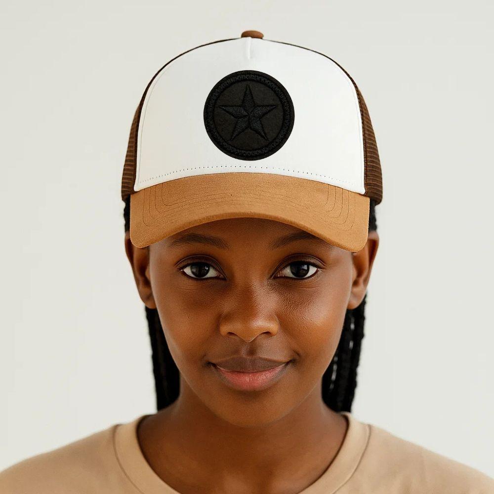 White & Brown Black Star Logo Trucker Cap for Men & Women