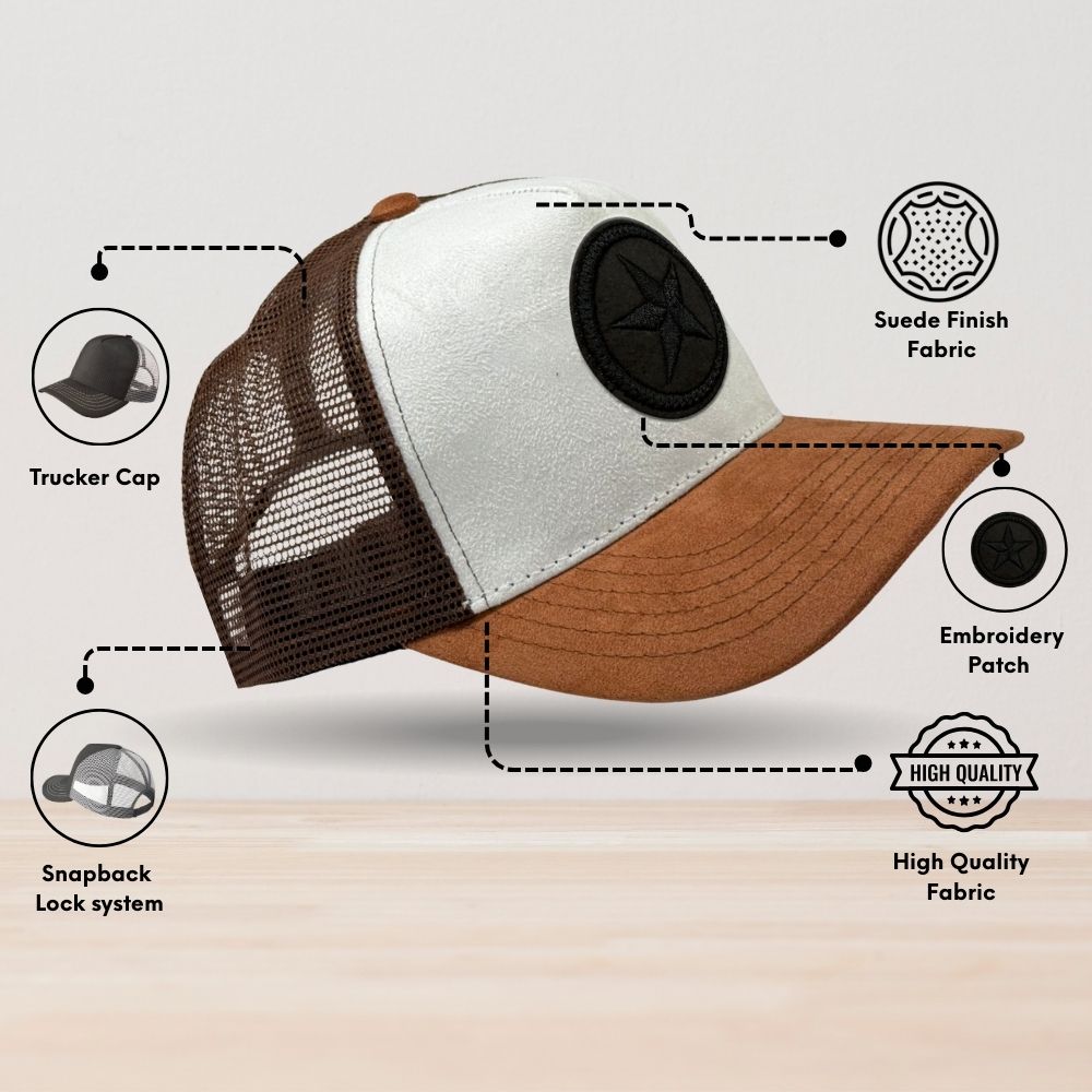 White & Brown Black Star Logo Trucker Cap for Men & Women