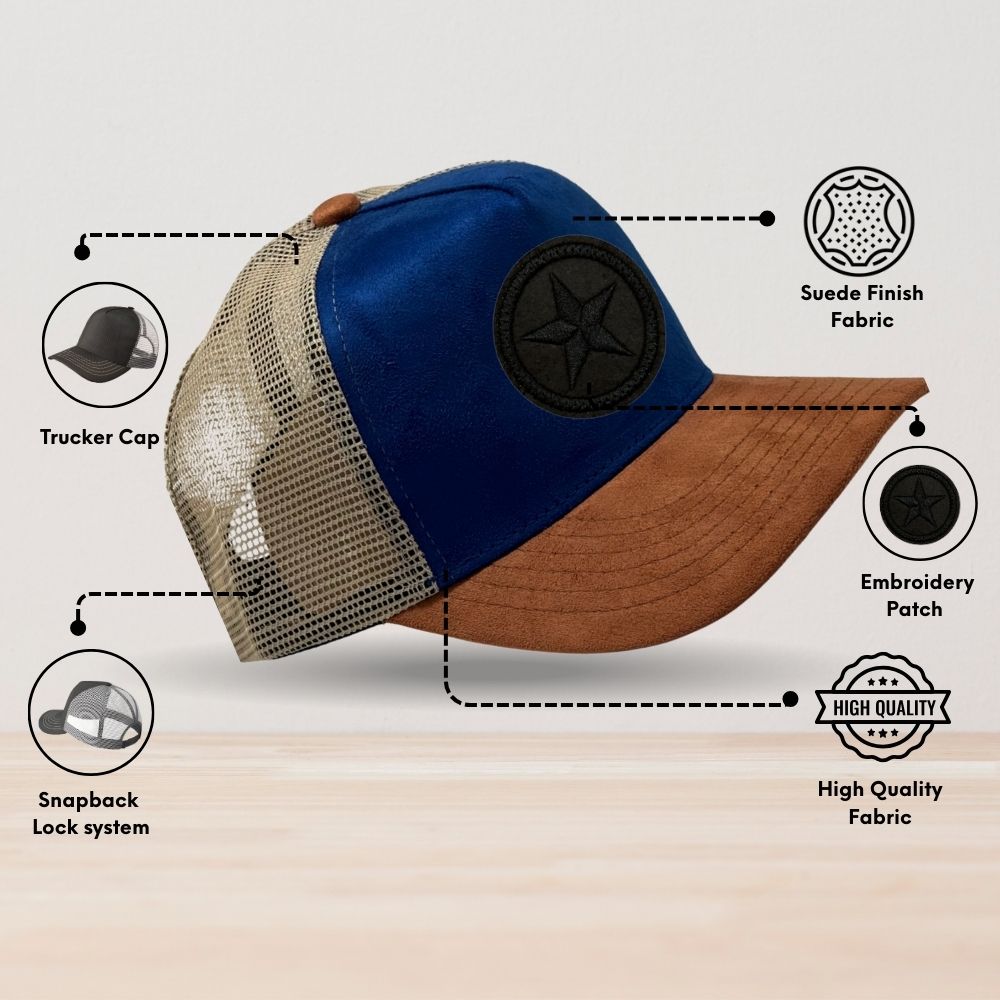 Blue & Beige Black Star Logo Trucker Cap for Men & Women