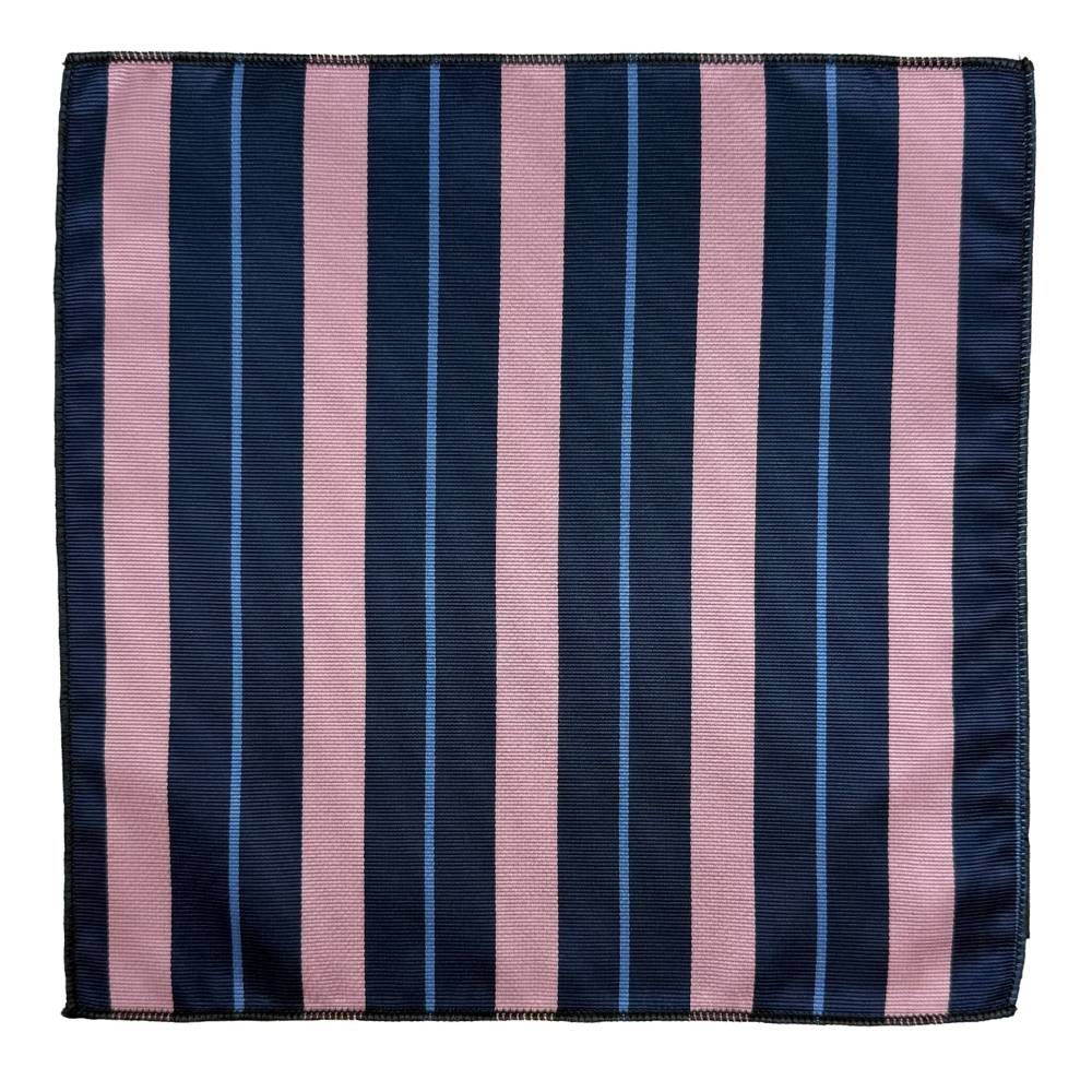 Navy & Pink Microfiber Pocket Square For Men with Multi Stripe Design