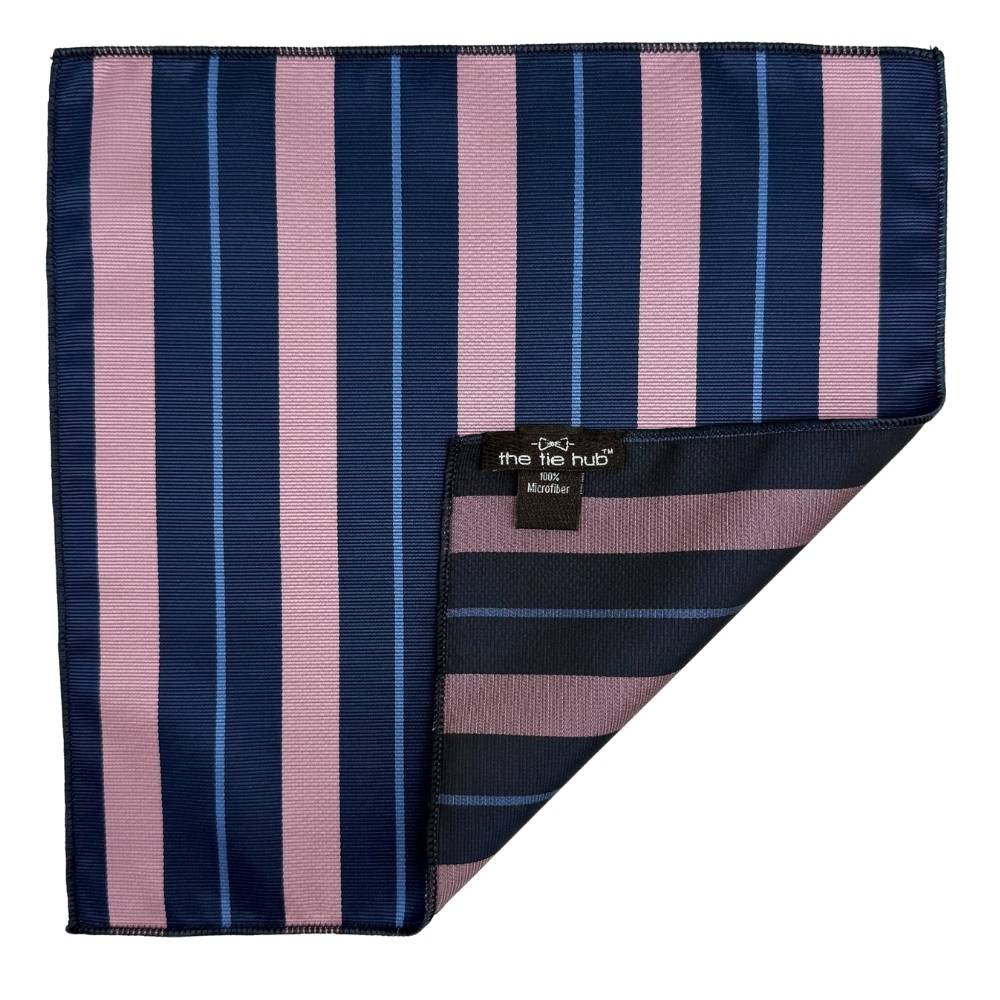 Navy & Pink Microfiber Pocket Square For Men with Multi Stripe Design