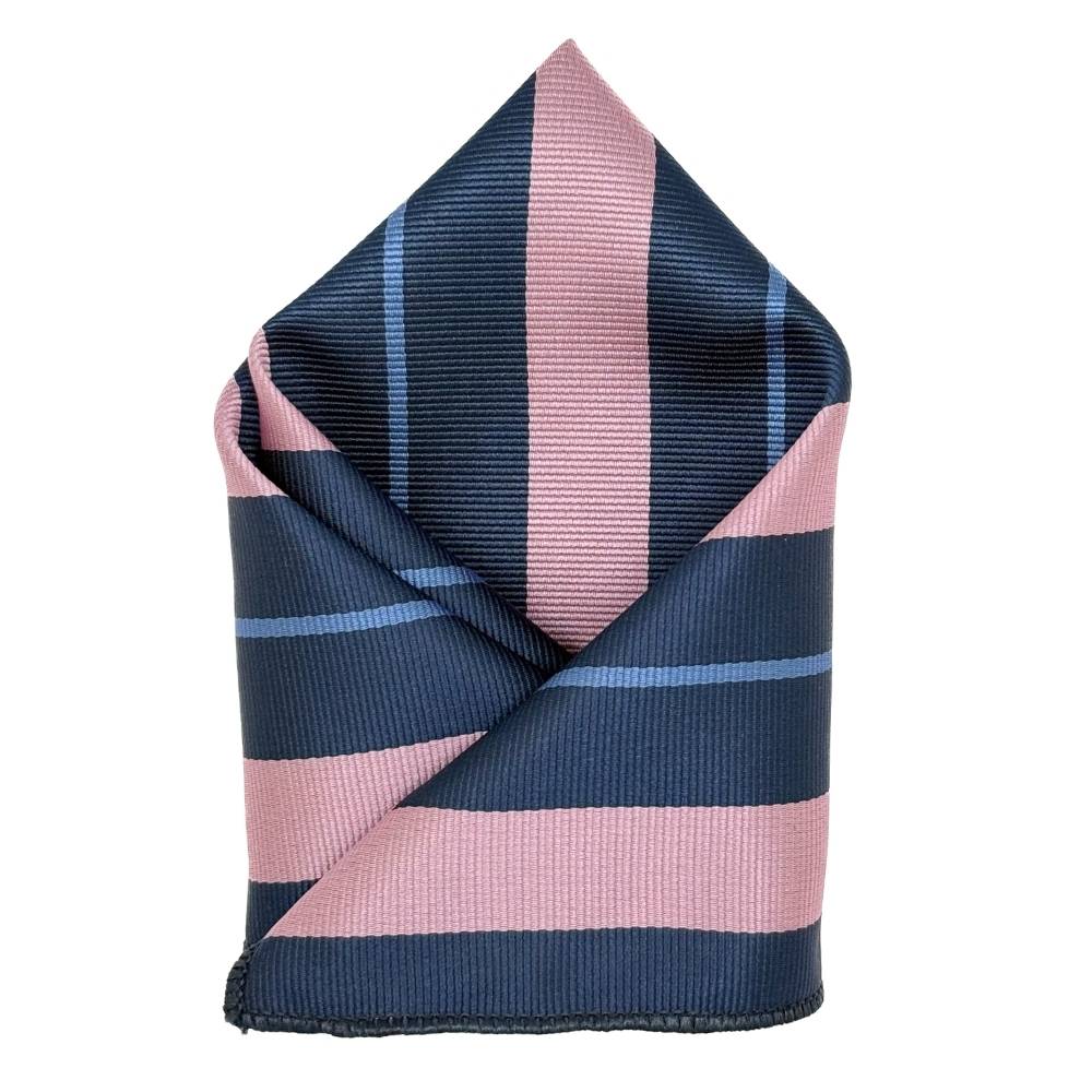 Navy & Pink Microfiber Pocket Square For Men with Multi Stripe Design