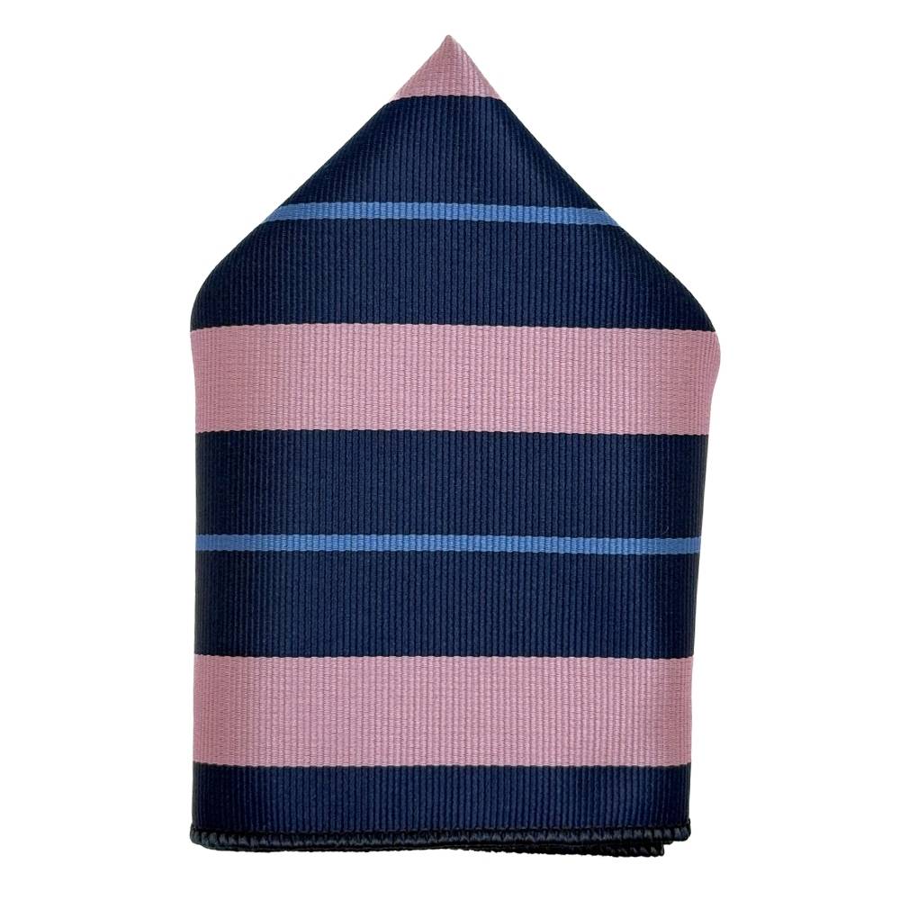 Navy & Pink Microfiber Pocket Square For Men with Multi Stripe Design