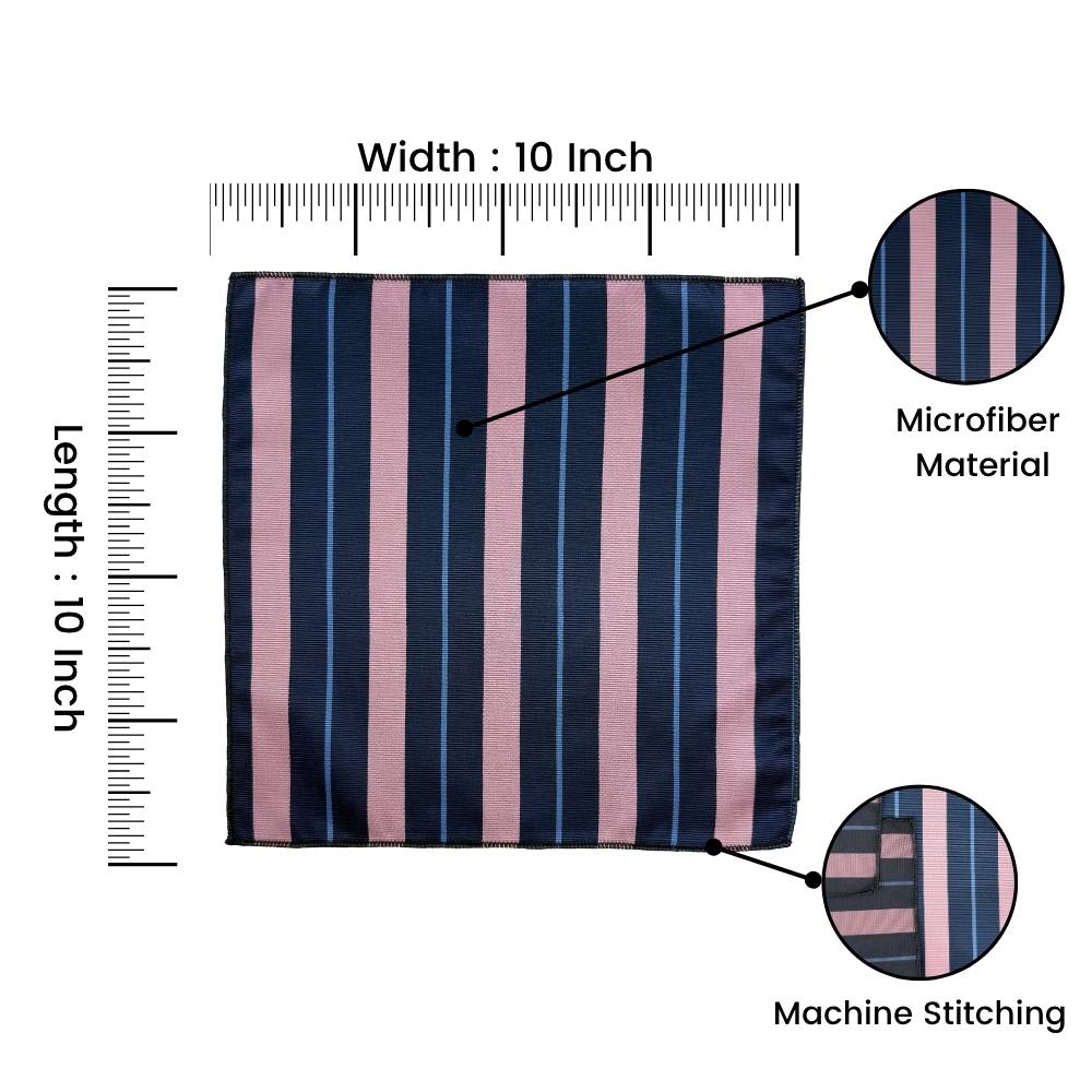 Navy & Pink Microfiber Pocket Square For Men with Multi Stripe Design