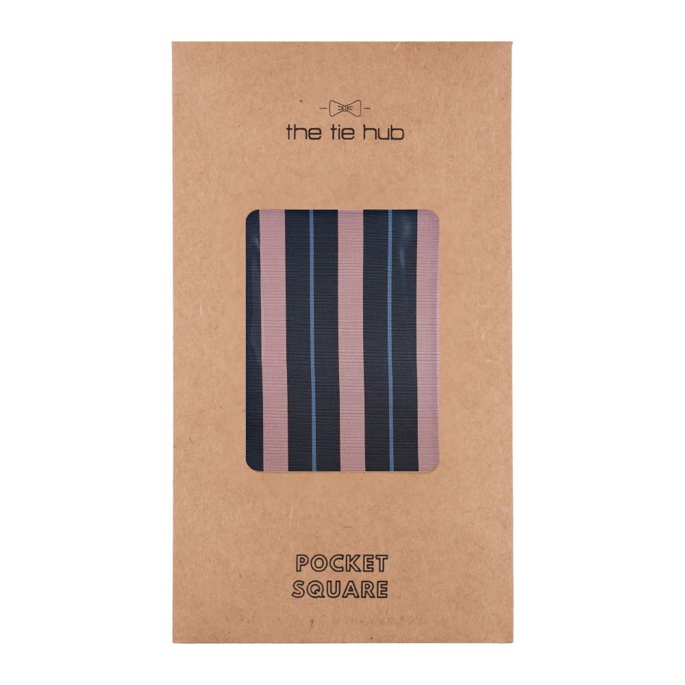 Navy & Pink Microfiber Pocket Square For Men with Multi Stripe Design