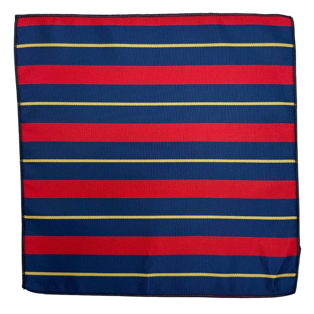 Navy Microfiber Pocket Square For Men with Red & Yellow Stripes Design