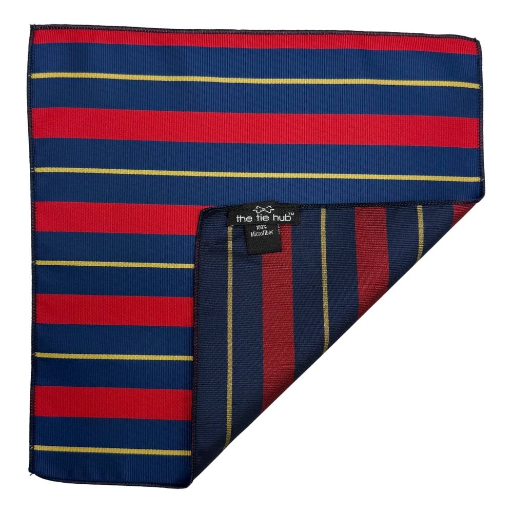 Navy Microfiber Pocket Square For Men with Red & Yellow Stripes Design